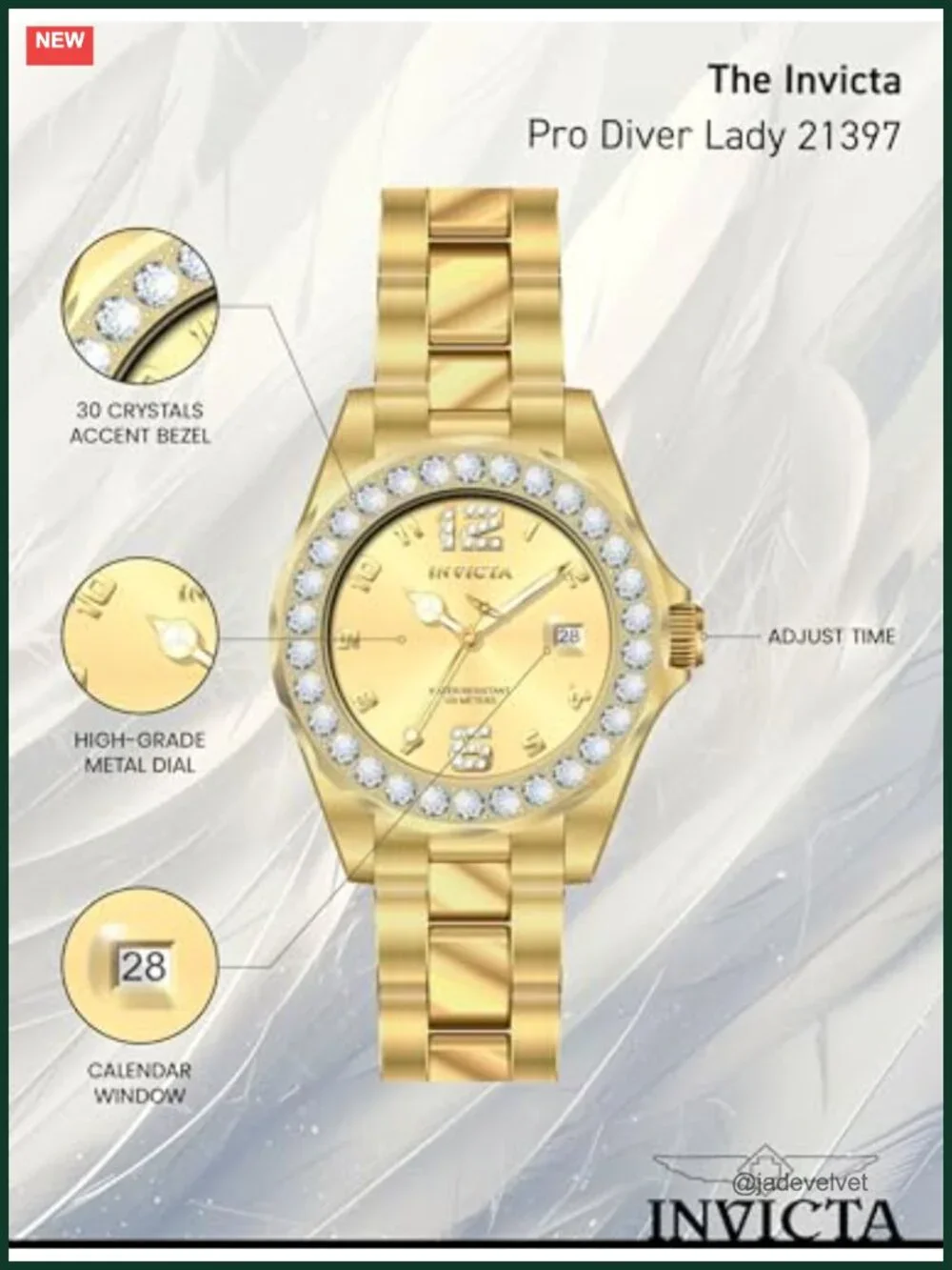 Invicta Pro Diver Women's Gold Tone Stainless Steel Watch 100M Water Resistant